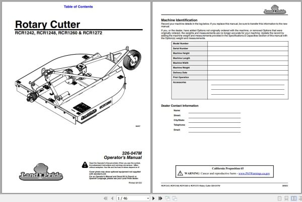 Kubota Rotary Cutter RCR1242 RCR1248 RCR1260 RCR1272 Operator Manual 1