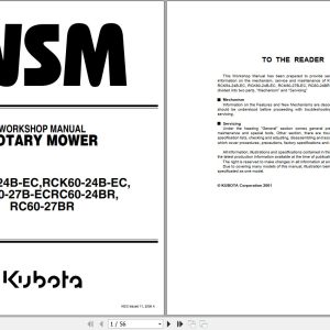 Kubota Rotary Mower RCK54 24B EC to RC60 27BR Workshop Manual 9Y011 17110 1