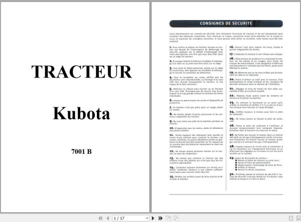 Kubota Tractor 7001B Operators Manual FR 1