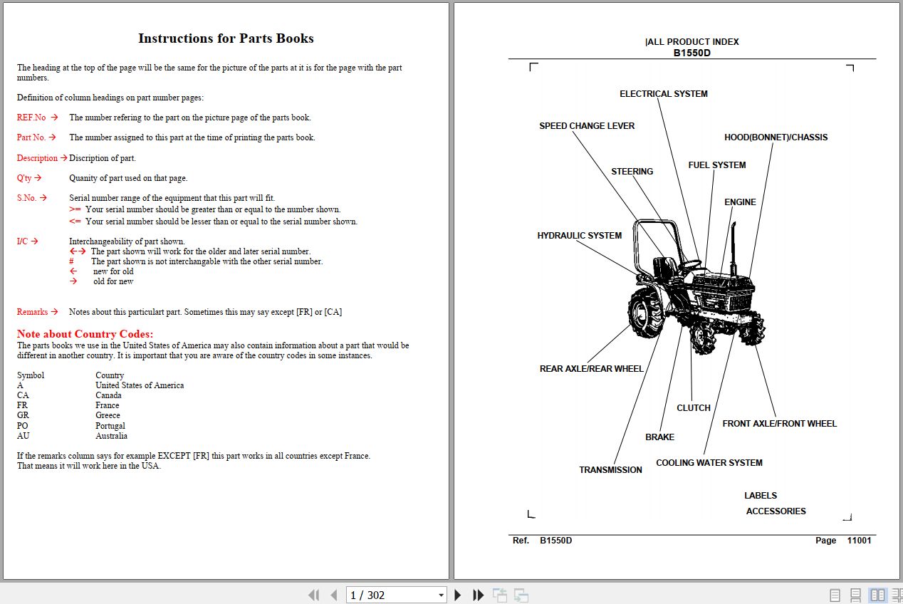 Kubota Tractor B1550D Parts Manual 1