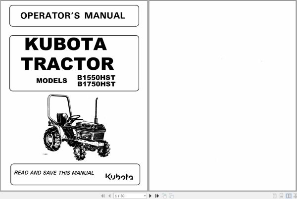 Kubota Tractor B1550HST B1750HST Operators Manual 66417 62914 1