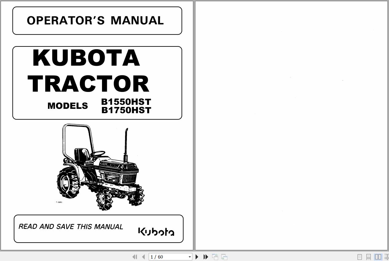 Kubota Tractor B1550HST B1750HST Operators Manual 66417 62914 1