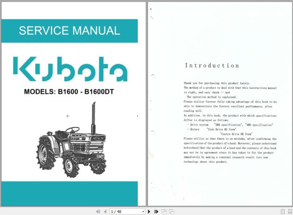 Kubota Tractor B1600 B1600DT Service Manual 1