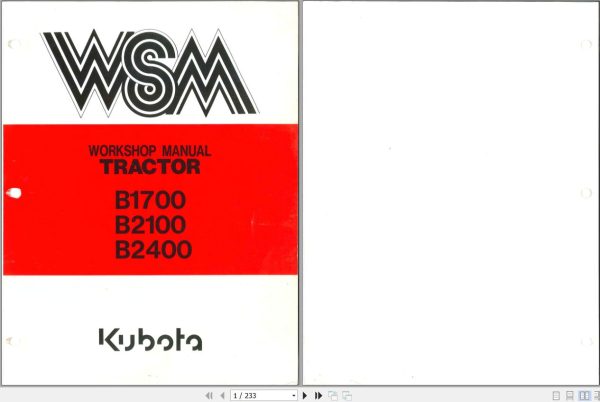 Kubota Tractor B1700 B2100 B2400 Workshop Manual 97897 11771 1