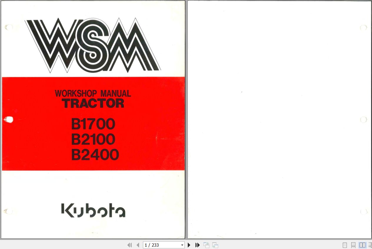 Kubota Tractor B1700 B2100 B2400 Workshop Manual 97897 11771 1