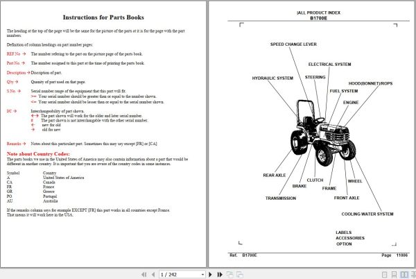 Kubota Tractor B1700E Parts Manual 1
