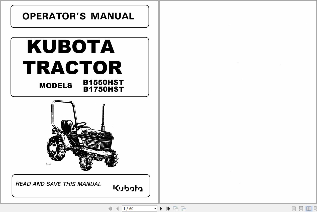 Kubota Tractor B1750 B1550 Operators Manual 66417 62914 1