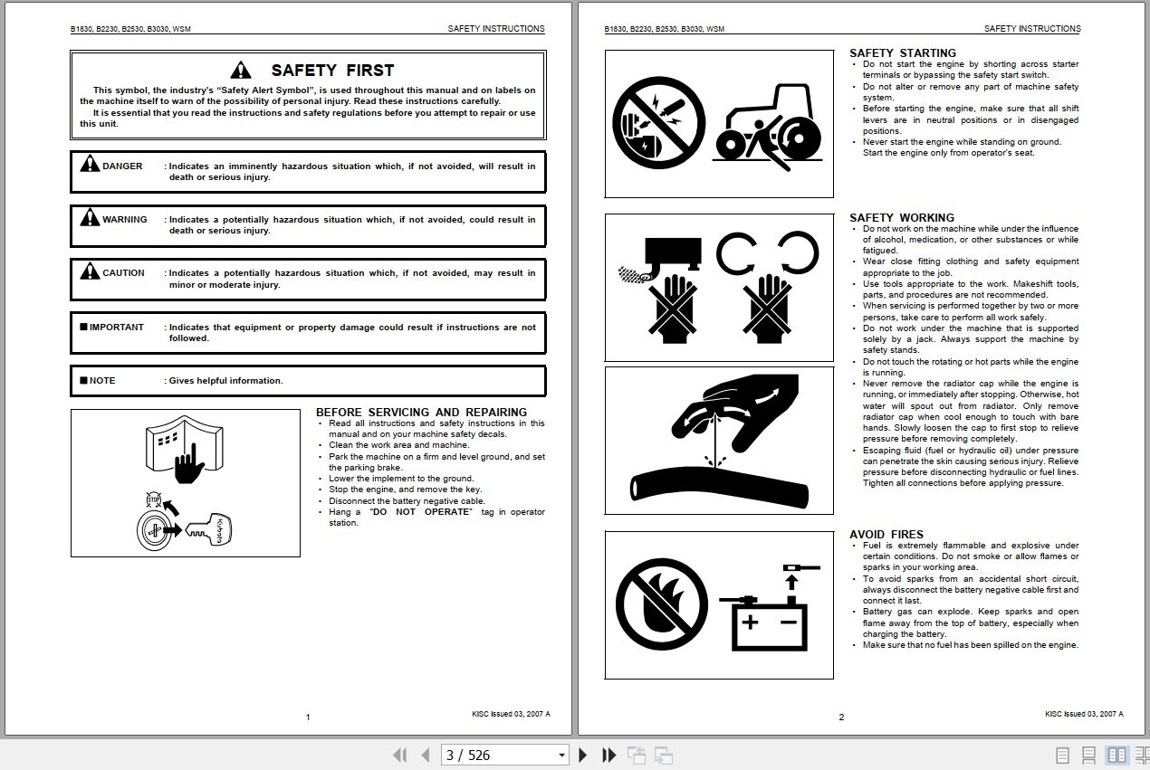 Kubota Tractor B1830 to B3030 Workshop Manual 9Y111 00031 1
