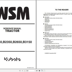 Kubota Tractor B2050 B2350 B2650 B3150 Workshop Manual 9Y111 09820 1