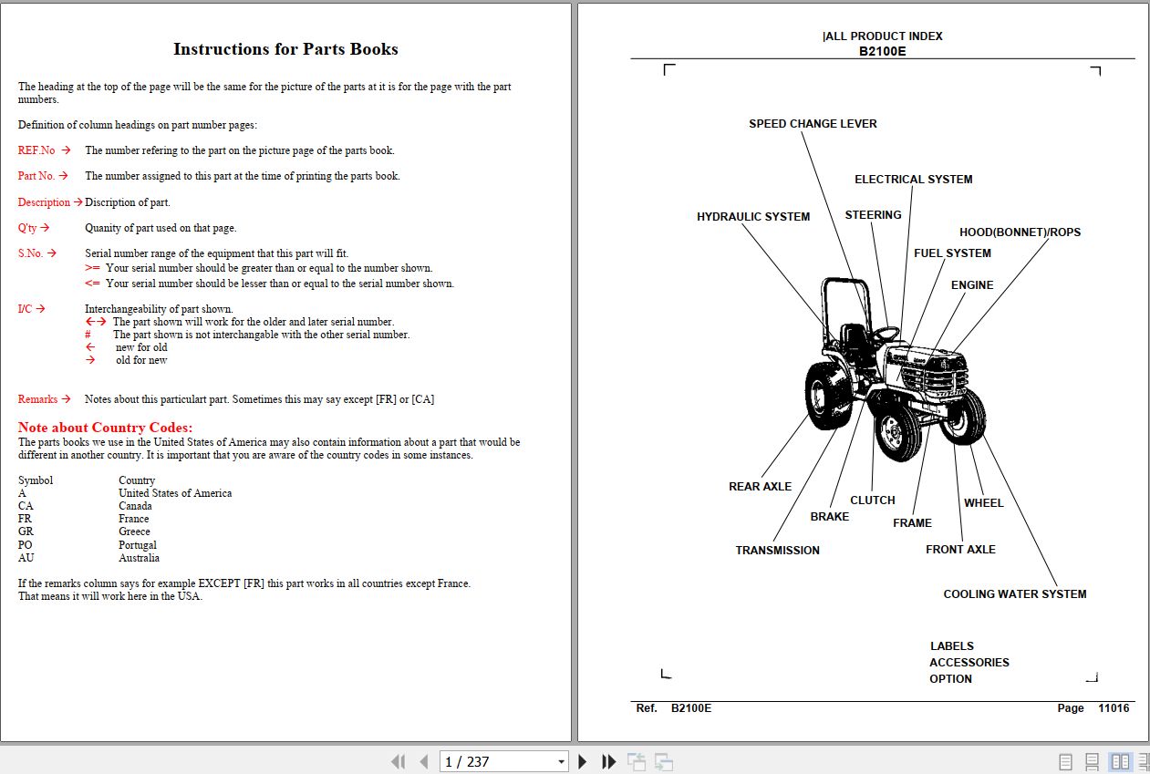 Kubota Tractor B2100E Parts Manual 1