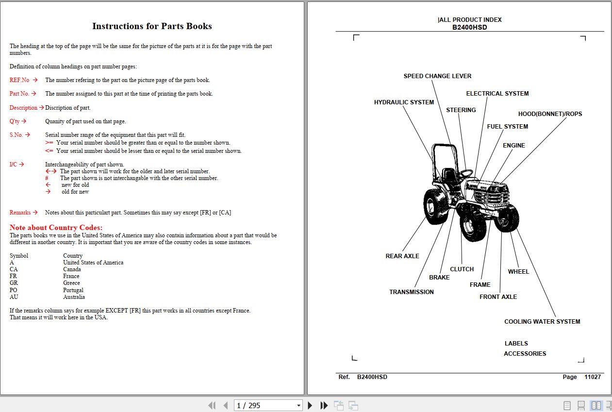 Kubota Tractor B2400HSD Parts Manual 1