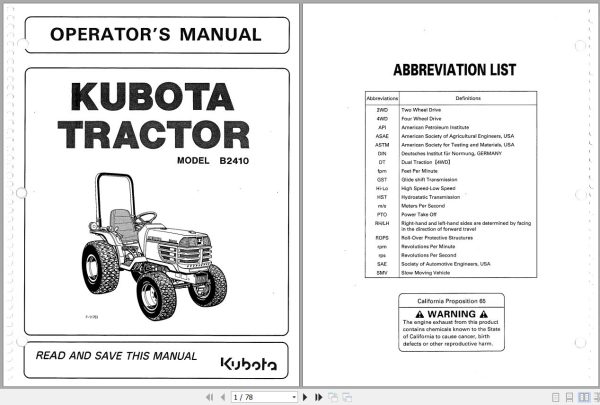 Kubota Tractor B2410 Operators Manual 6C140 6311 2 1