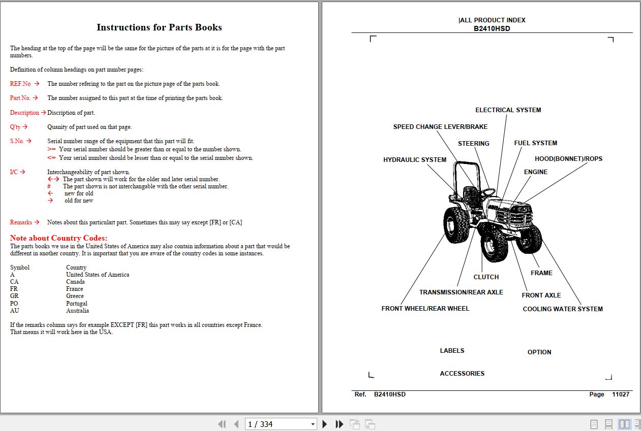Kubota Tractor B2410HSD Parts Manual 1