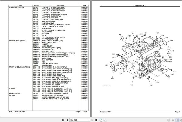 Kubota Tractor B2410HSDB Parts Manual 2