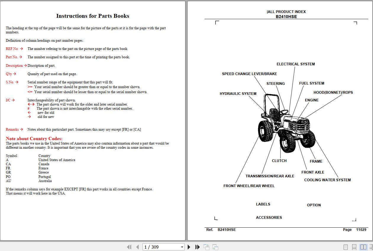 Kubota Tractor B2410HSE Parts Manual 1