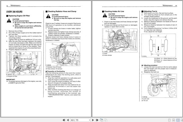 Kubota Tractor B2710 B2910 B7800 Operators Manual 6C170 6311 5 2