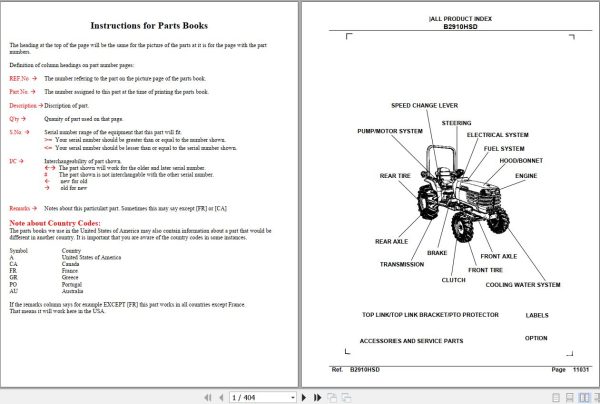 Kubota Tractor B2910HSD Parts Manual 1