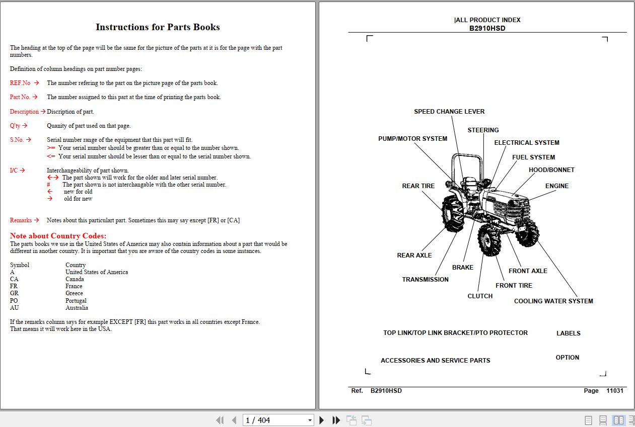 Kubota Tractor B2910HSD Parts Manual 1