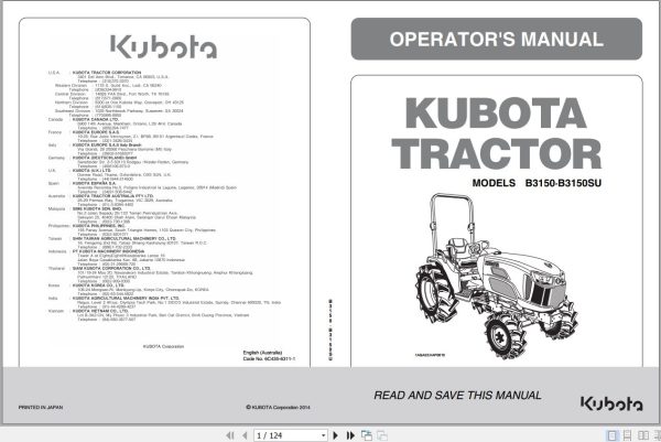Kubota Tractor B3150 B3150SU Operators Manual 6C435 6311 1 1