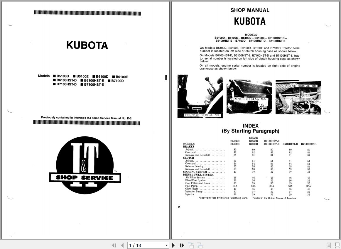 Kubota Tractor B5100 B7100 Service Manual 1