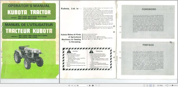Kubota Tractor B5100D to B7100D Operators Manual 66706 6291 8 1
