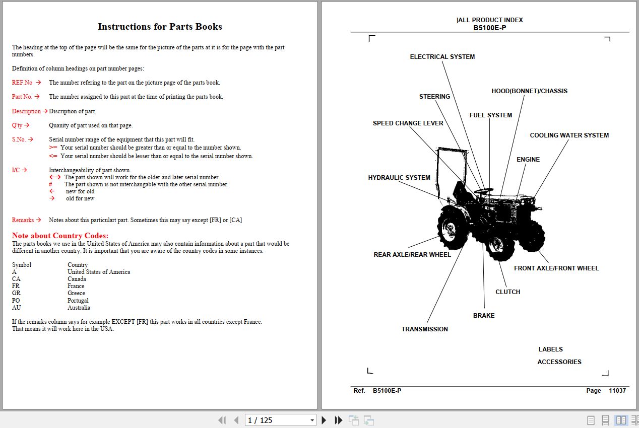 Kubota Tractor B5100E Parts Manual 1