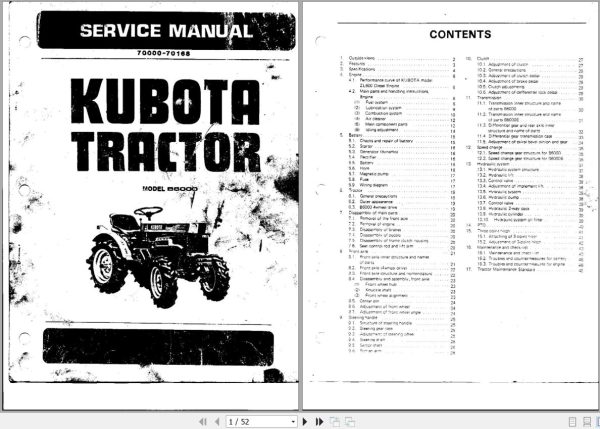 Kubota Tractor B6000 Service Manual 70000 70168 1