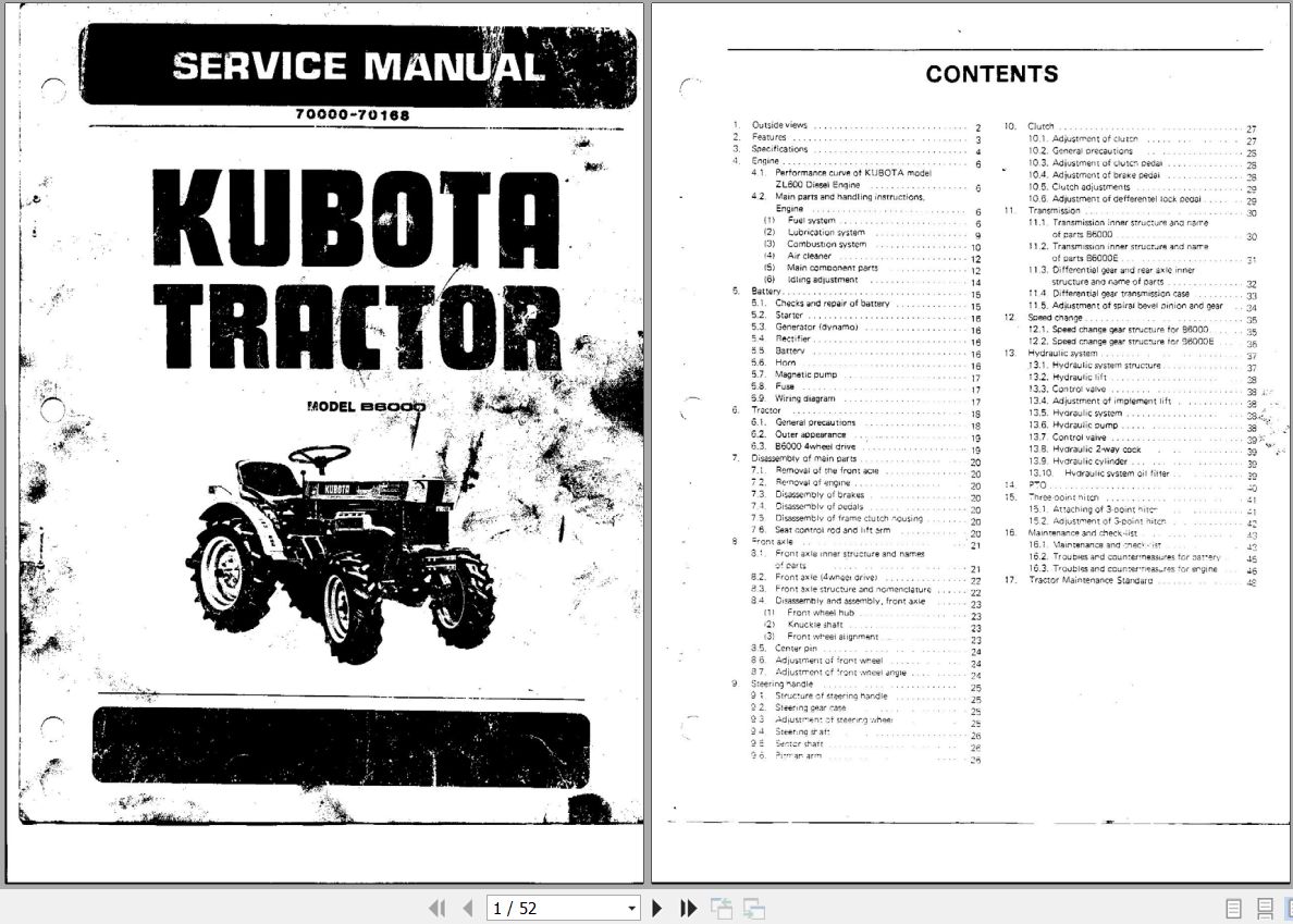 Kubota Tractor B6000 Service Manual 70000 70168 1