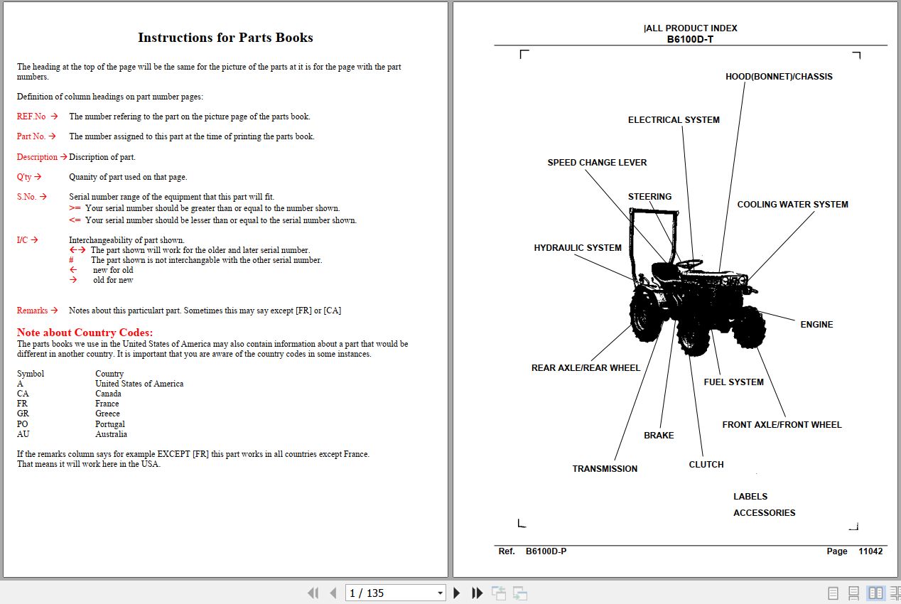 Kubota Tractor B6100D Parts Manual 1