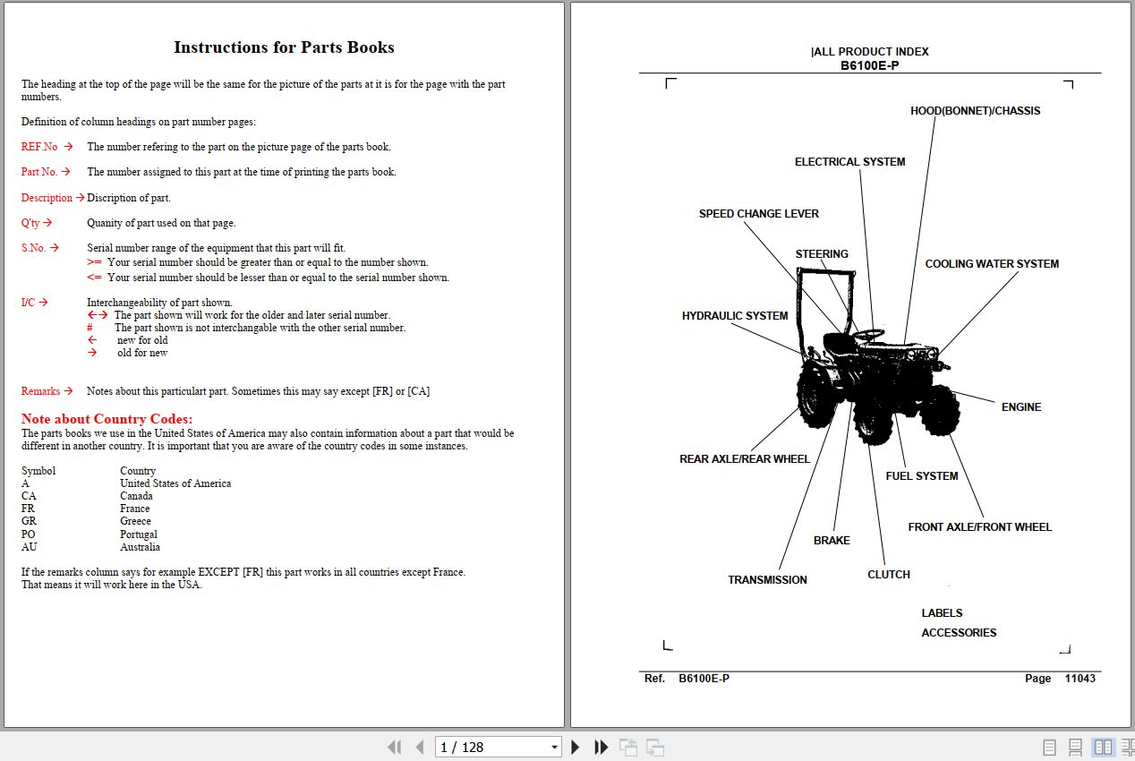 Kubota Tractor B6100E Parts Manual 1