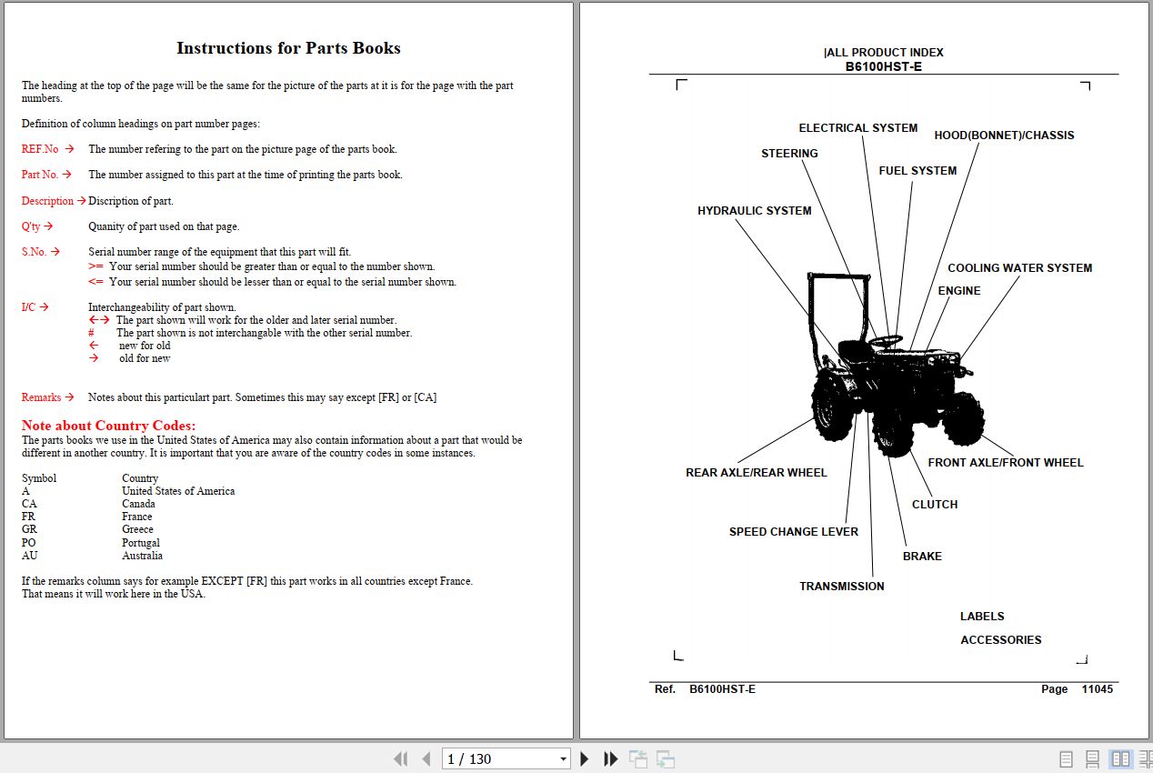 Kubota Tractor B6100HST Parts Manual 1