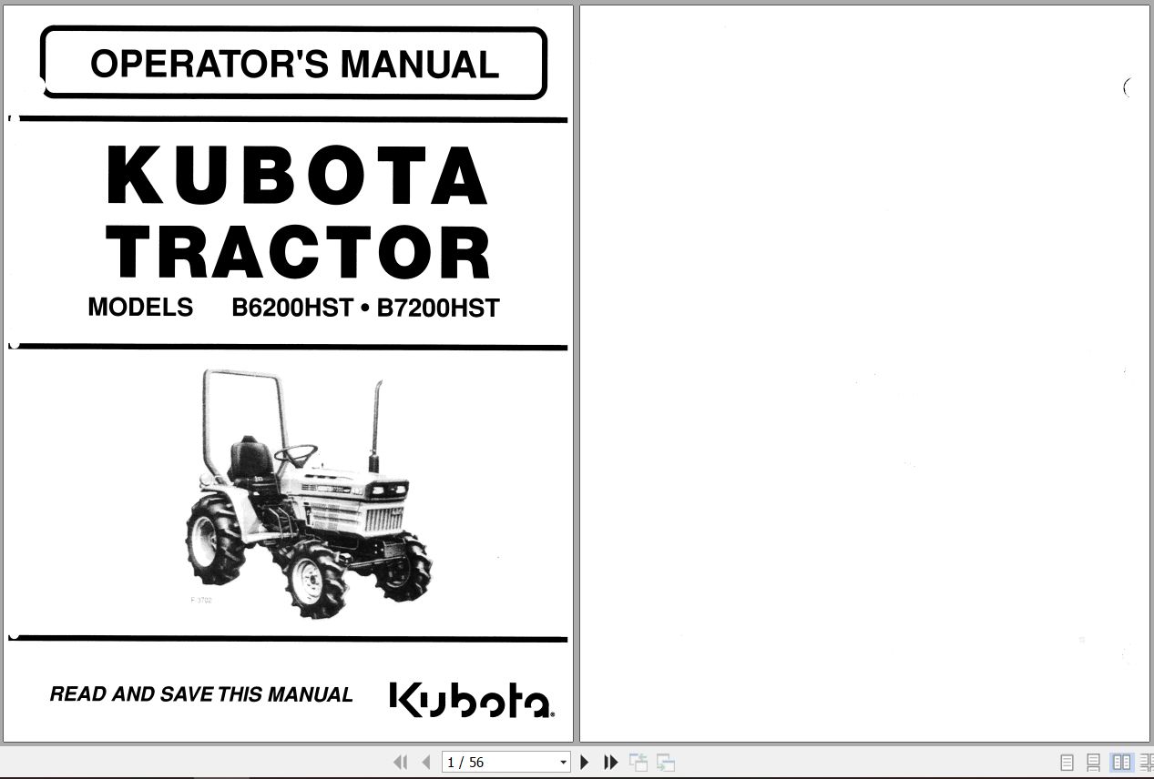 Kubota Tractor B6200 B7200 Operators Manual 67061 62914 1