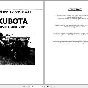 Kubota Tractor B7001 B6001 B5001 Illustrated Parts Manual JA 1