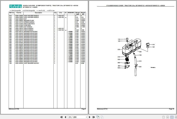 Kubota Tractor B7100HST D NEW TYPE Parts Manual 2