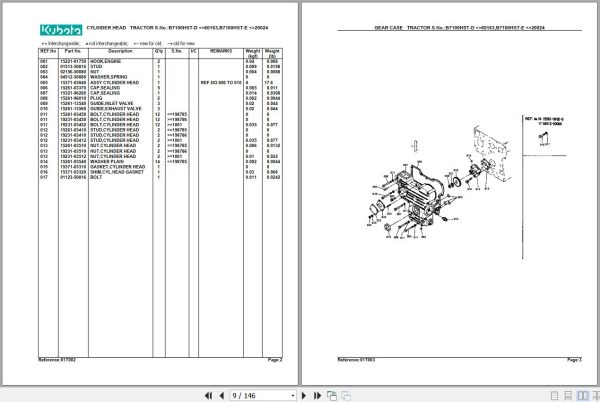 Kubota Tractor B7100HST D OLD TYPE 01 Parts Manual 2
