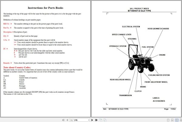 Kubota Tractor B7100HST D OLD TYPE Parts Manual 1