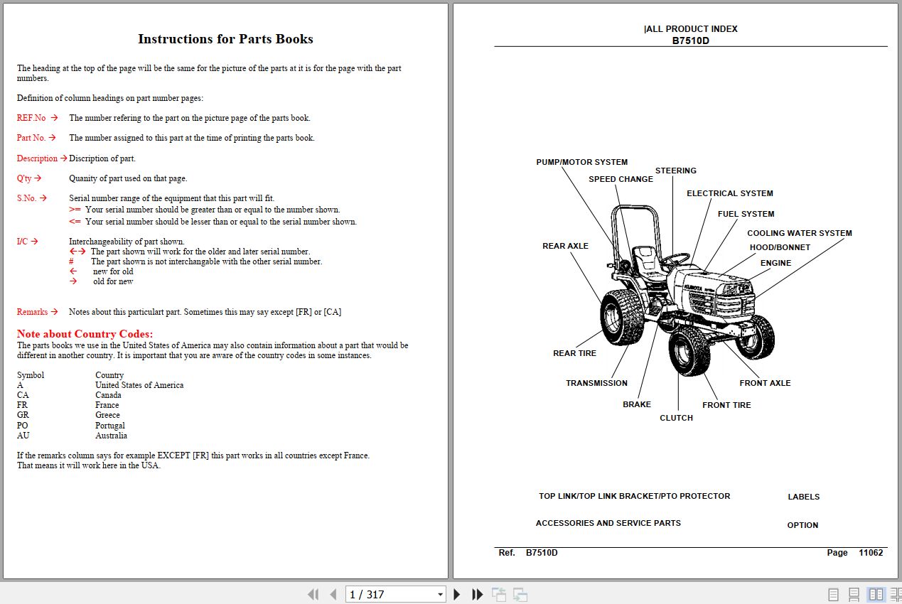 Kubota Tractor B7510D Parts Manual 1
