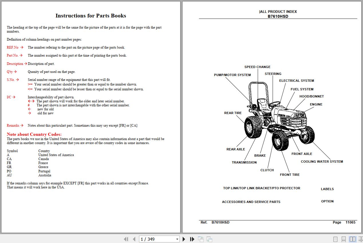 Kubota Tractor B7610HSD Parts Manual 1