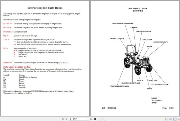 Kubota Tractor B7800HSD Parts Manual 1