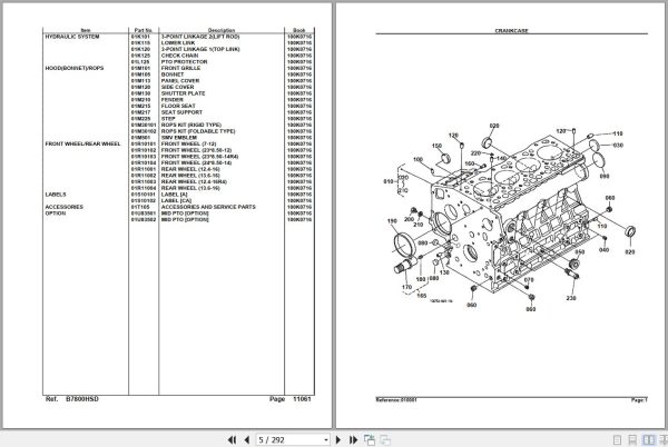 Kubota Tractor B7800HSD Parts Manual 2