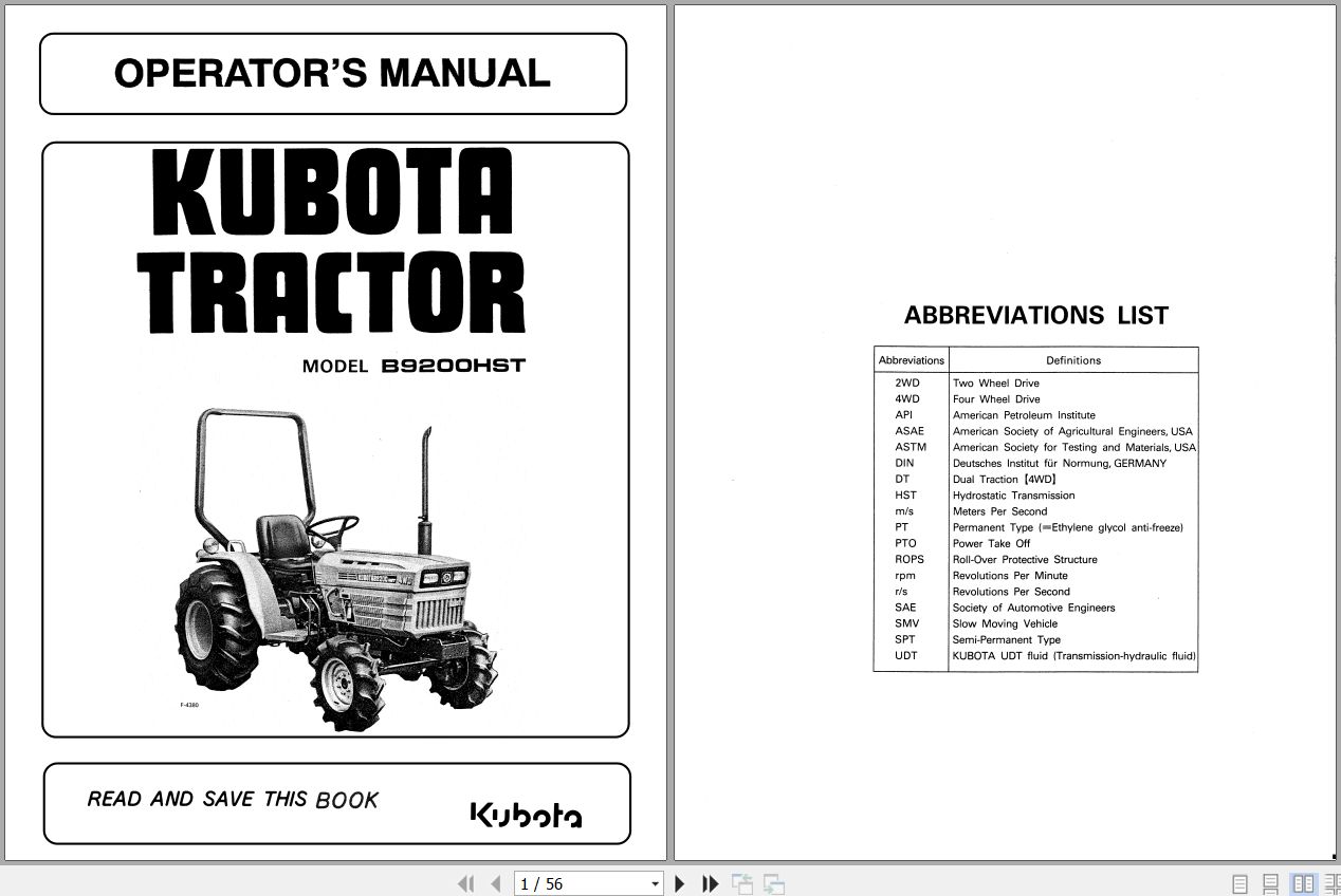Kubota Tractor B9200 Operators Manual 66361 6291 2 1