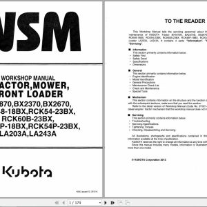 Kubota Tractor BX1870 2370 2670 Workshop Manual 9Y111 08550 1