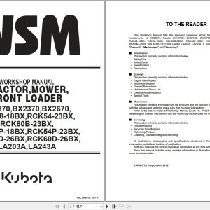 Kubota Tractor BX1870 to LA243A Workshop Manual 9Y111 08554 1