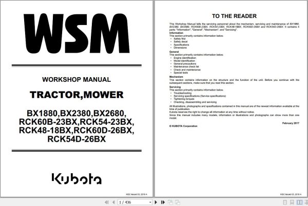 Kubota Tractor BX1880 to RCK54D 26BX Workshop Manual 9Y111 16342 1