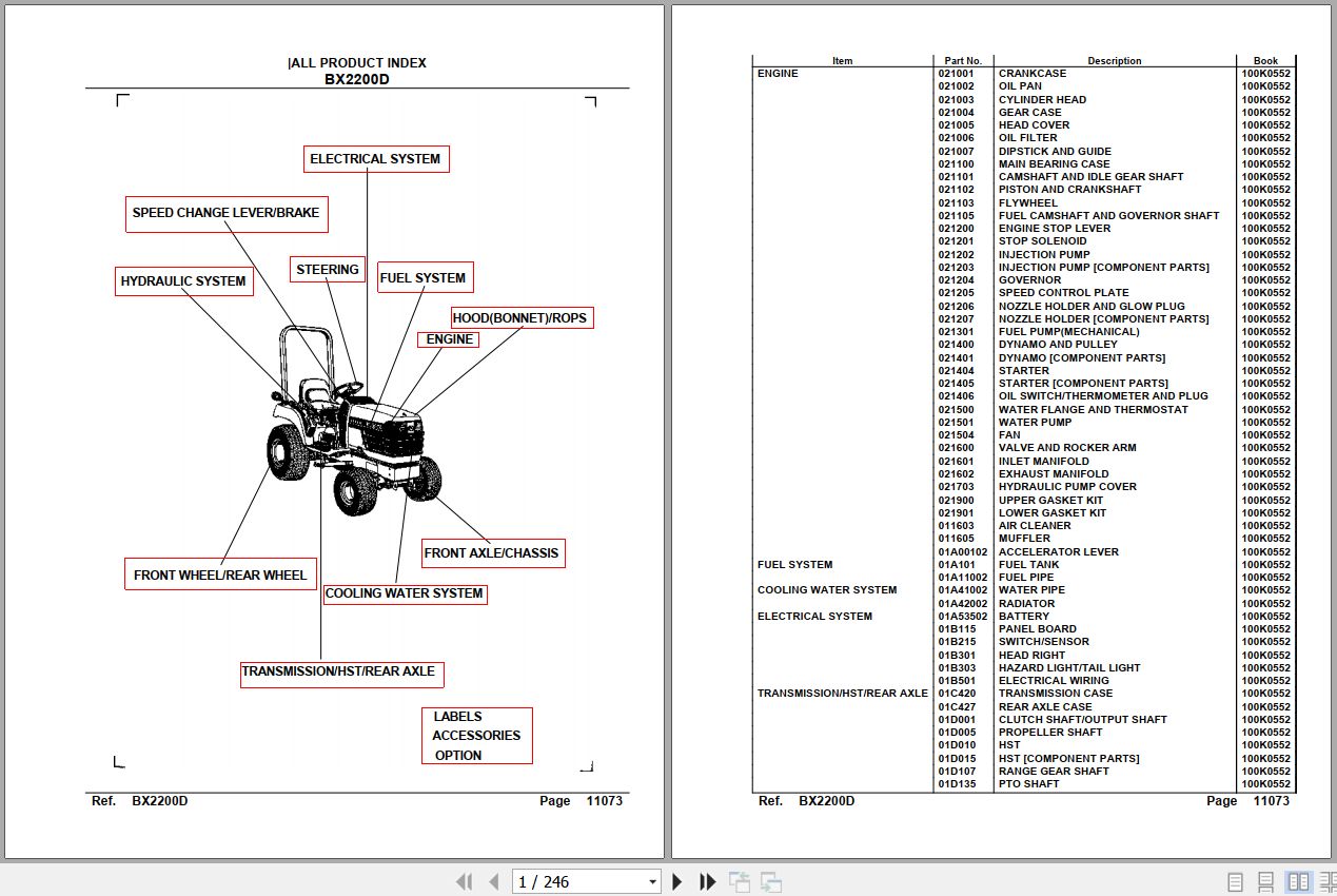 Kubota Tractor BX2200D 2meg Parts Manual 1