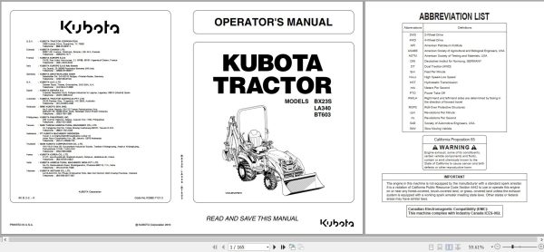 Kubota Tractor BX23S LA340 BT603 Operators Manual K2892 7121 2 1