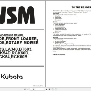 Kubota Tractor BX23S to RCK60B Workshop Manual 9Y111 16500 1