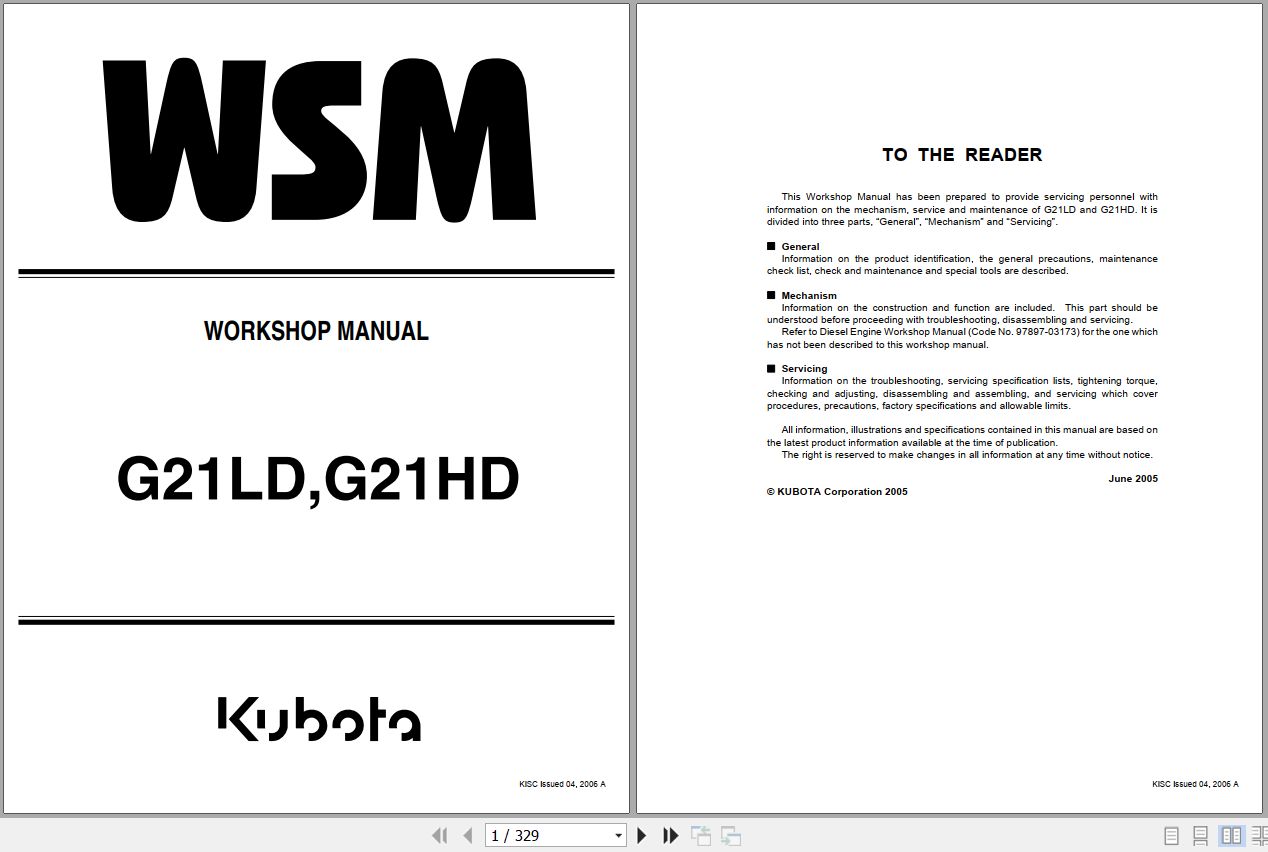 Kubota Tractor G21LD G21HD Workshop Manual 9Y011 15091 1