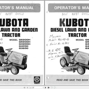 Kubota Tractor G3200 to G6200H Operators Manual 66021 6291 9 1