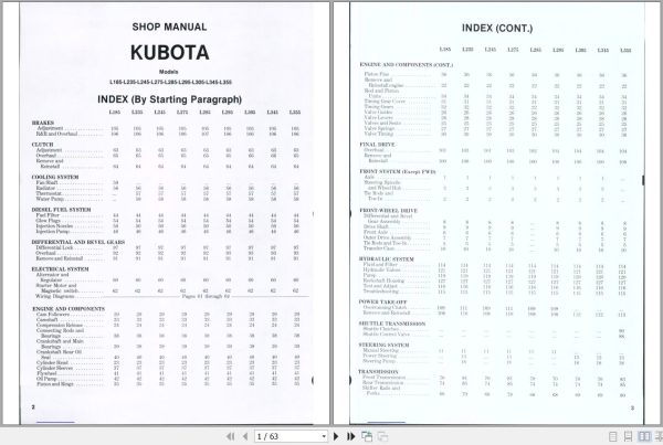 Kubota Tractor L185 to L355 Workshop Manual 1